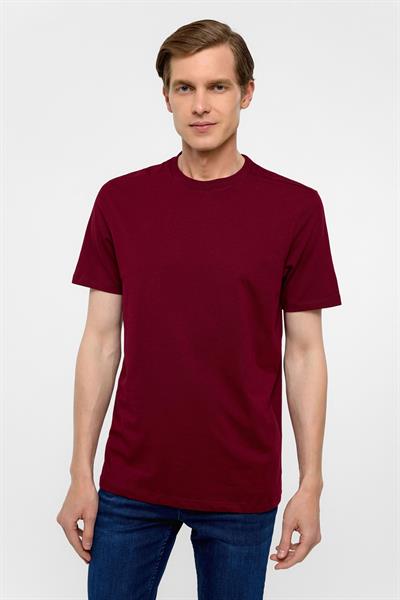 Koyu Bordo Regular Düz Bisiklet Yaka Tişört