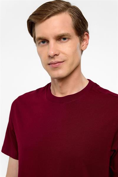 Koyu Bordo Regular Düz Bisiklet Yaka Tişört