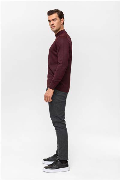 Koyu Bordo Regular Düz Yarım Balıkçı Yaka Triko Kazak