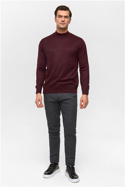 Koyu Bordo Regular Düz Yarım Balıkçı Yaka Triko Kazak