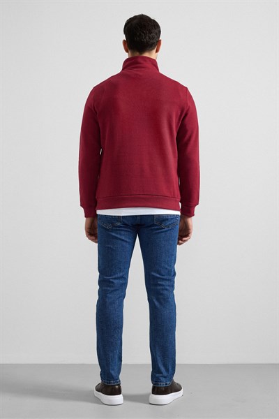 Koyu Bordo Regular Düz Yarım Balıkçı Yaka Sweatshirt