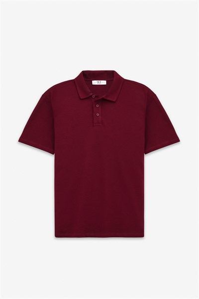 Koyu Bordo Regular Petek Baskısız Süprem Düğmeli Polo Yaka Standart Tişört