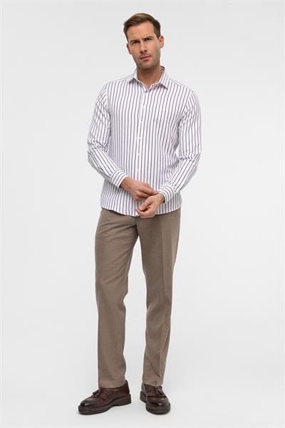 Koyu Bordo Uzun Kollu Slim Çizgili Klasik Yaka Gömlek