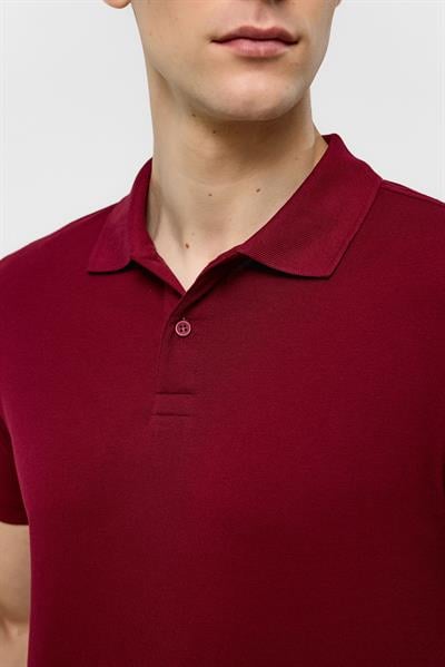 Koyu Bordo Slim Düz Polo Yaka Tişört