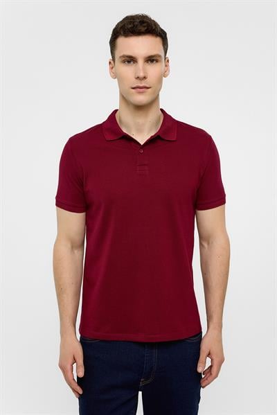 Koyu Bordo Slim Düz Polo Yaka Tişört