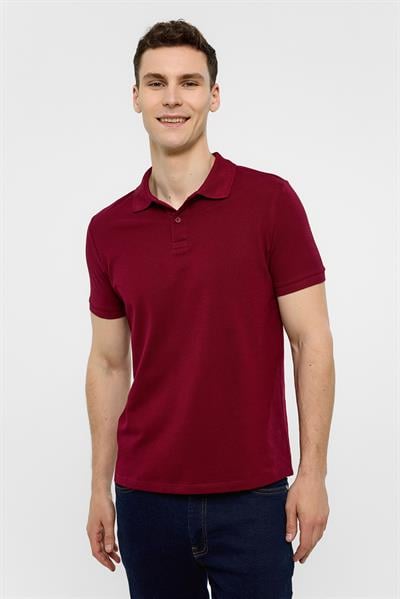 Koyu Bordo Slim Düz Polo Yaka Tişört