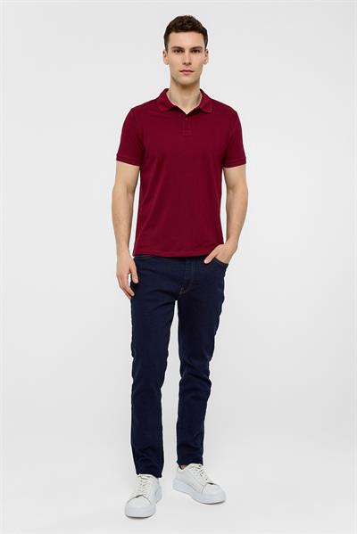 Koyu Bordo Slim Düz Polo Yaka Tişört