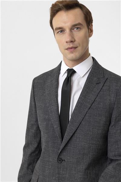 Antrasit Regular Desenli Sivri Yaka 6 Drop Klasik Takım Elbise