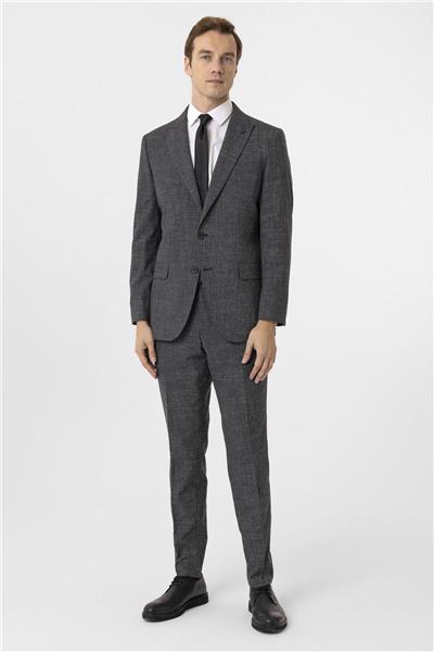 Antrasit Regular Desenli Sivri Yaka 6 Drop Klasik Takım Elbise