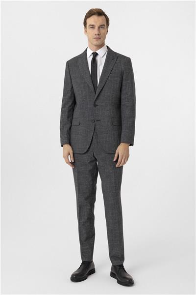 Antrasit Regular Desenli Sivri Yaka 6 Drop Klasik Takım Elbise