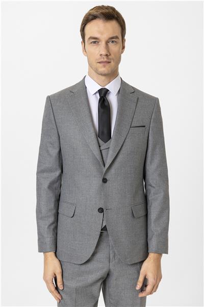 Antrasit Slim Fit Desenli Mono Yaka 6 Drop Yelekli Klasik Takım Elbise