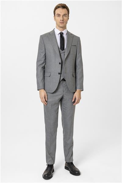 Antrasit Slim Fit Desenli Mono Yaka 6 Drop Yelekli Klasik Takım Elbise