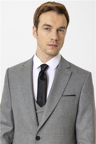 Antrasit Slim Fit Desenli Mono Yaka 6 Drop Yelekli Klasik Takım Elbise