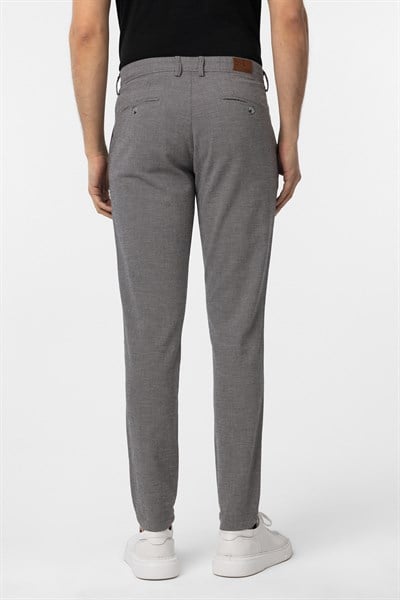 Koyu Gri Slim Fit Armürlü Kanvas Pantolon