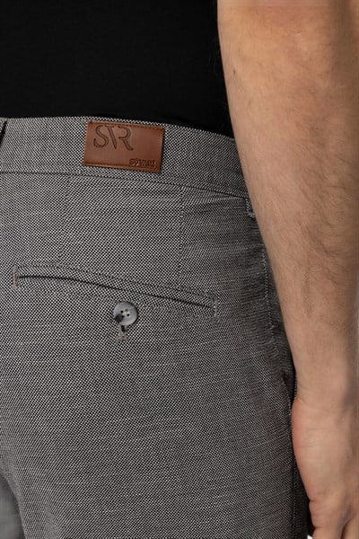 Koyu Gri Slim Fit Armürlü Kanvas Pantolon