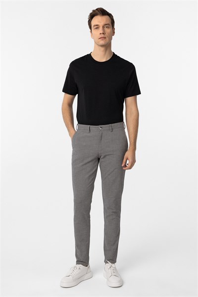 Koyu Gri Slim Fit Armürlü Kanvas Pantolon