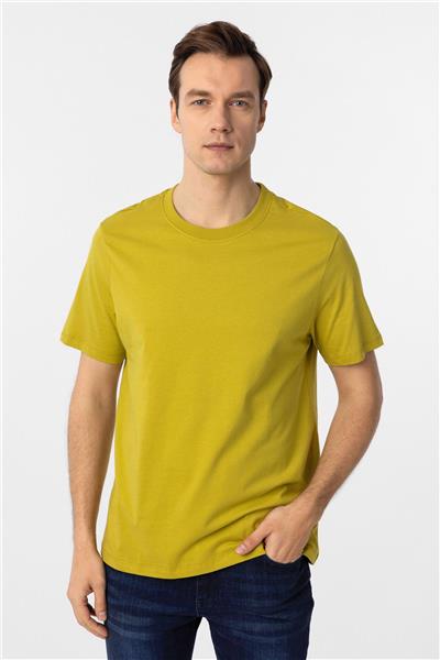 Koyu Haki Regular Düz Bisiklet Yaka Tişört