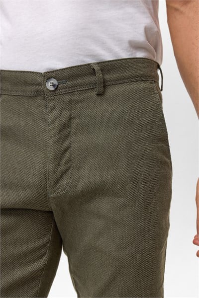 Koyu Haki Slim Armürlü Kanvas Pantolon