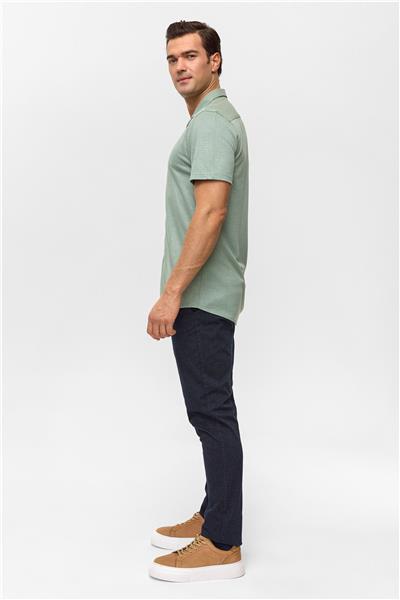 Koyu Haki Slim Desenli Apaş Yaka Gömlek