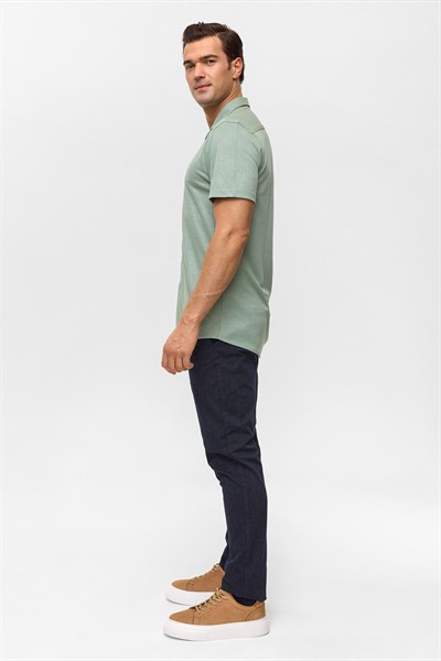 Koyu Haki Slim Desenli Apaş Yaka Gömlek