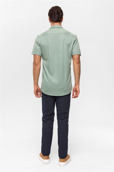 Koyu Haki Slim Desenli Apaş Yaka Gömlek