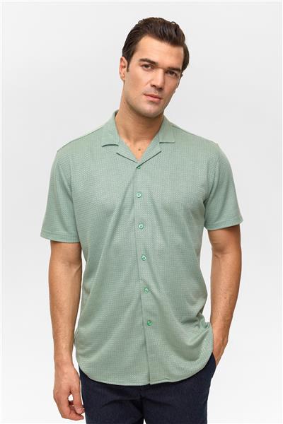 Koyu Haki Slim Desenli Apaş Yaka Gömlek