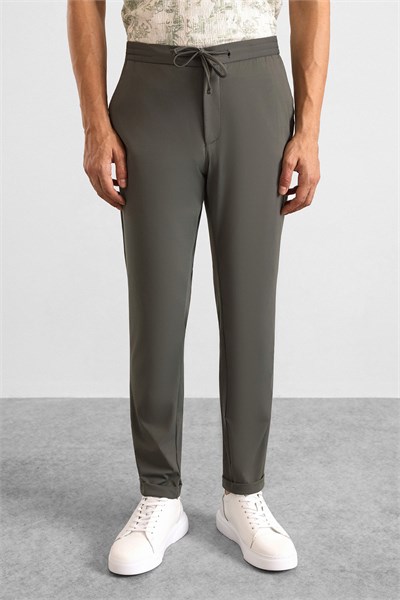 Koyu Haki Slim Düz Jogger Pantolon