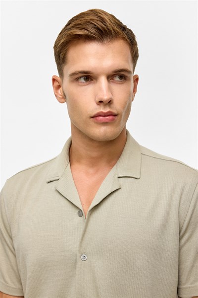 Koyu Haki Slim Fitilli Apaş Yaka Gömlek