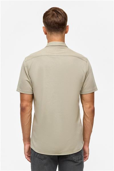 Koyu Haki Slim Fitilli Apaş Yaka Gömlek