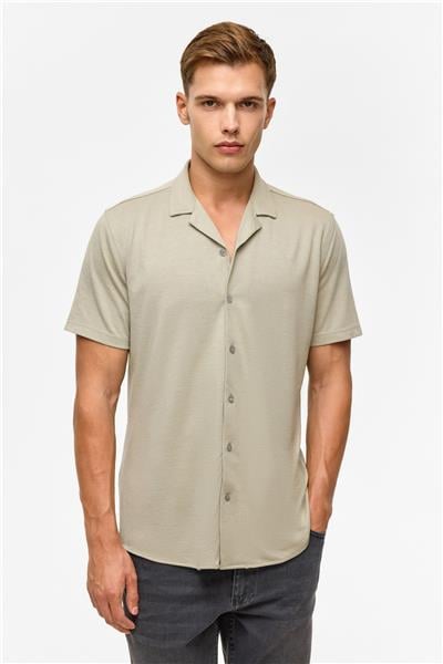 Koyu Haki Slim Fitilli Apaş Yaka Gömlek
