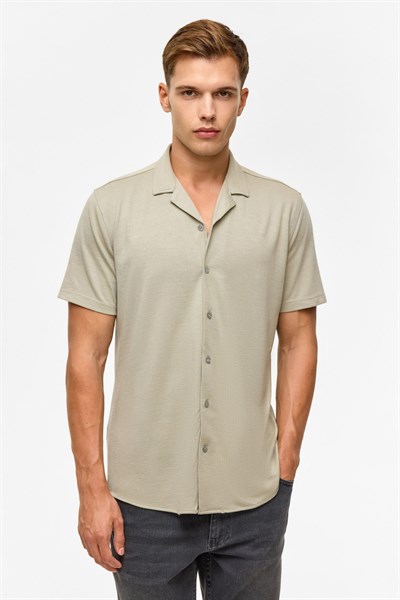 Koyu Haki Slim Fitilli Apaş Yaka Gömlek