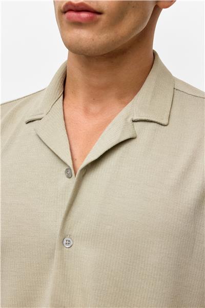 Koyu Haki Slim Fitilli Apaş Yaka Gömlek