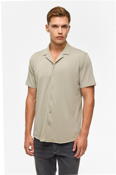 Koyu Haki Slim Fitilli Apaş Yaka Gömlek
