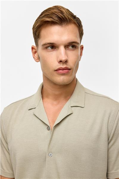 Koyu Haki Slim Fitilli Apaş Yaka Gömlek