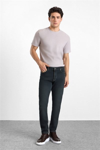 Koyu Haki Slim Normal Bel Denim Pantolon