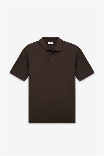 Koyu Kahve Regular Düz Baskısız Pike Düğmeli Polo Yaka Standart Tişört