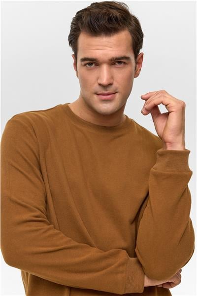 Koyu Kahve Regular Düz Bisiklet Yaka Sweatshirt