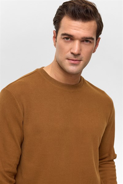 Koyu Kahve Regular Düz Bisiklet Yaka Sweatshirt