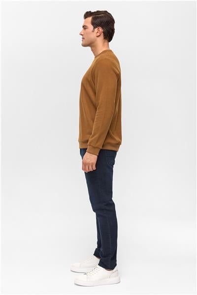 Koyu Kahve Regular Düz Bisiklet Yaka Sweatshirt