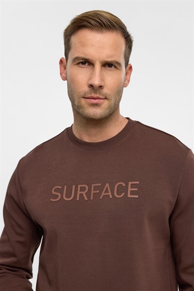 Koyu Kahve Regular Düz Bisiklet Yaka Sweatshirt