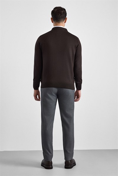 Koyu Kahve Regular Düz Polo Yaka Triko