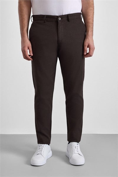 Koyu Kahve Slim Armürlü Kanvas Casual Pantolon
