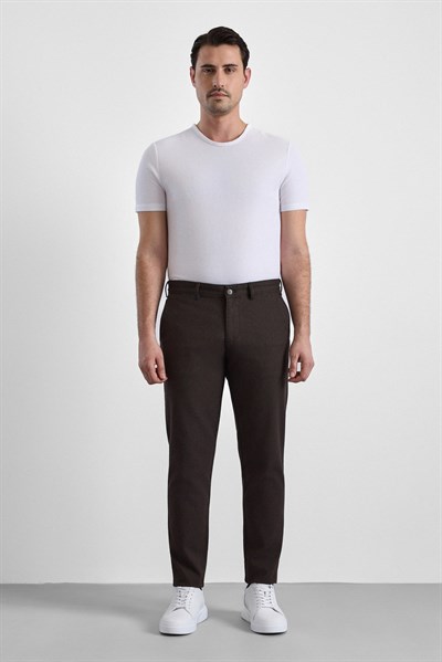 Koyu Kahve Slim Armürlü Kanvas Casual Pantolon