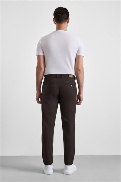 Koyu Kahve Slim Armürlü Kanvas Casual Pantolon