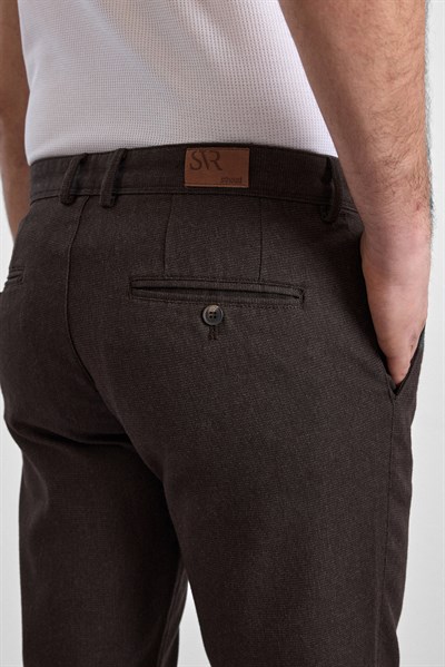 Koyu Kahve Slim Armürlü Kanvas Casual Pantolon