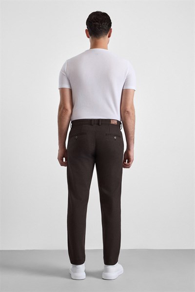 Koyu Kahve Slim Armürlü Kanvas Casual Pantolon