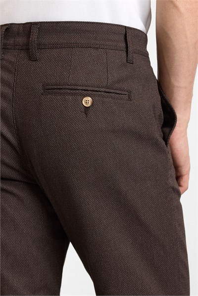Koyu Kahve Slim Düz Armürlü Normal Bel Casual Pantolon