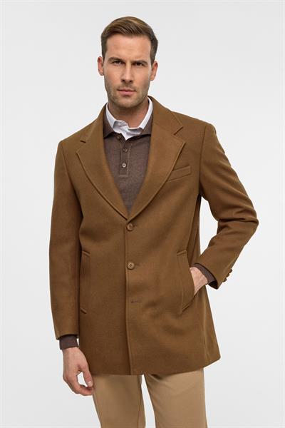 Koyu Kahve Slim Düz Mono Yaka Kaban