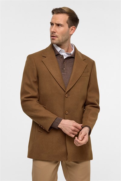 Koyu Kahve Slim Düz Mono Yaka Kaban