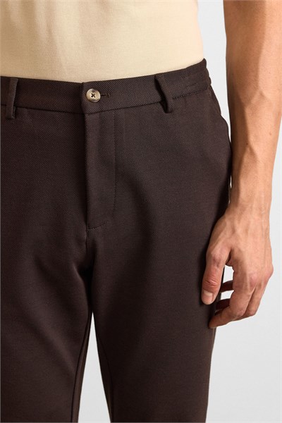 Koyu Kahve Slim Düz Twill Yarım Lastikli Jogger Pantolon